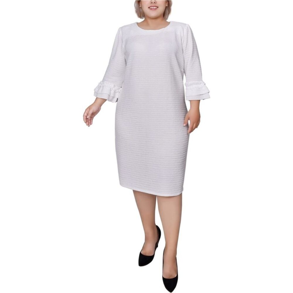 NY Collection Womens Textured Sheath Dress, White, Plus Size, 2X, DM